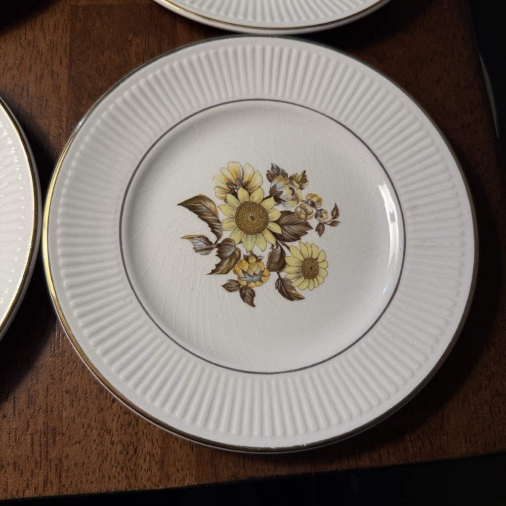 Vintage Royal Warwick Sunflower Saucers (4) Made In England